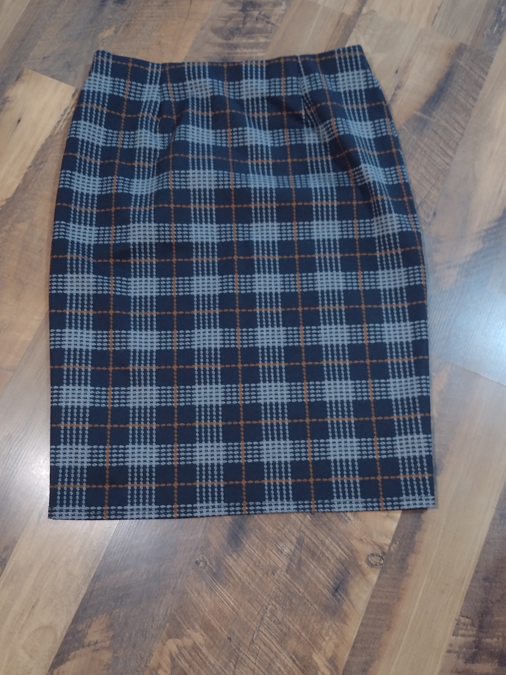 Plaid Pencil Skirt in Blue, Gray and Orange - Picture 3 of 5